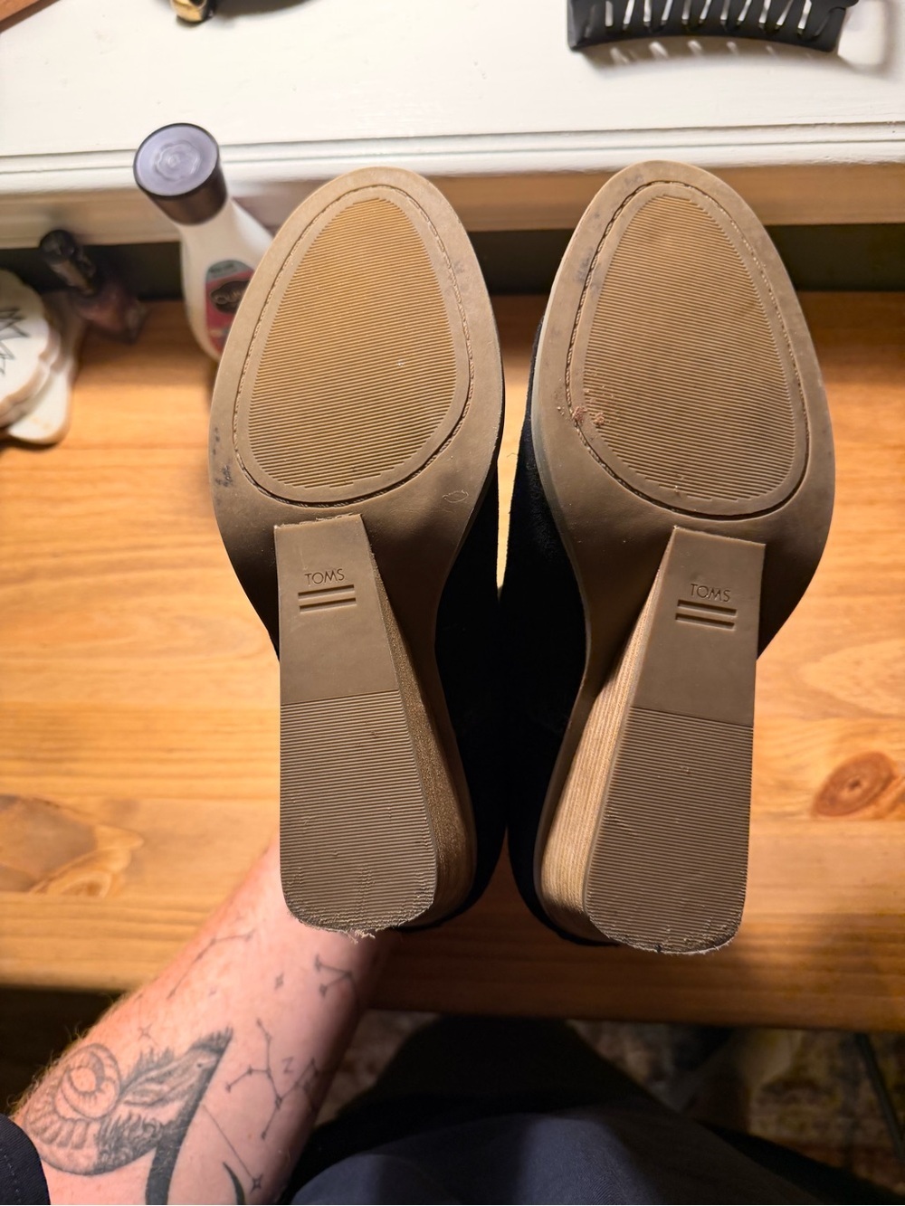 Toms Black Suede Ankle Booties with Wood-Look Heel - Picture 4 of 4